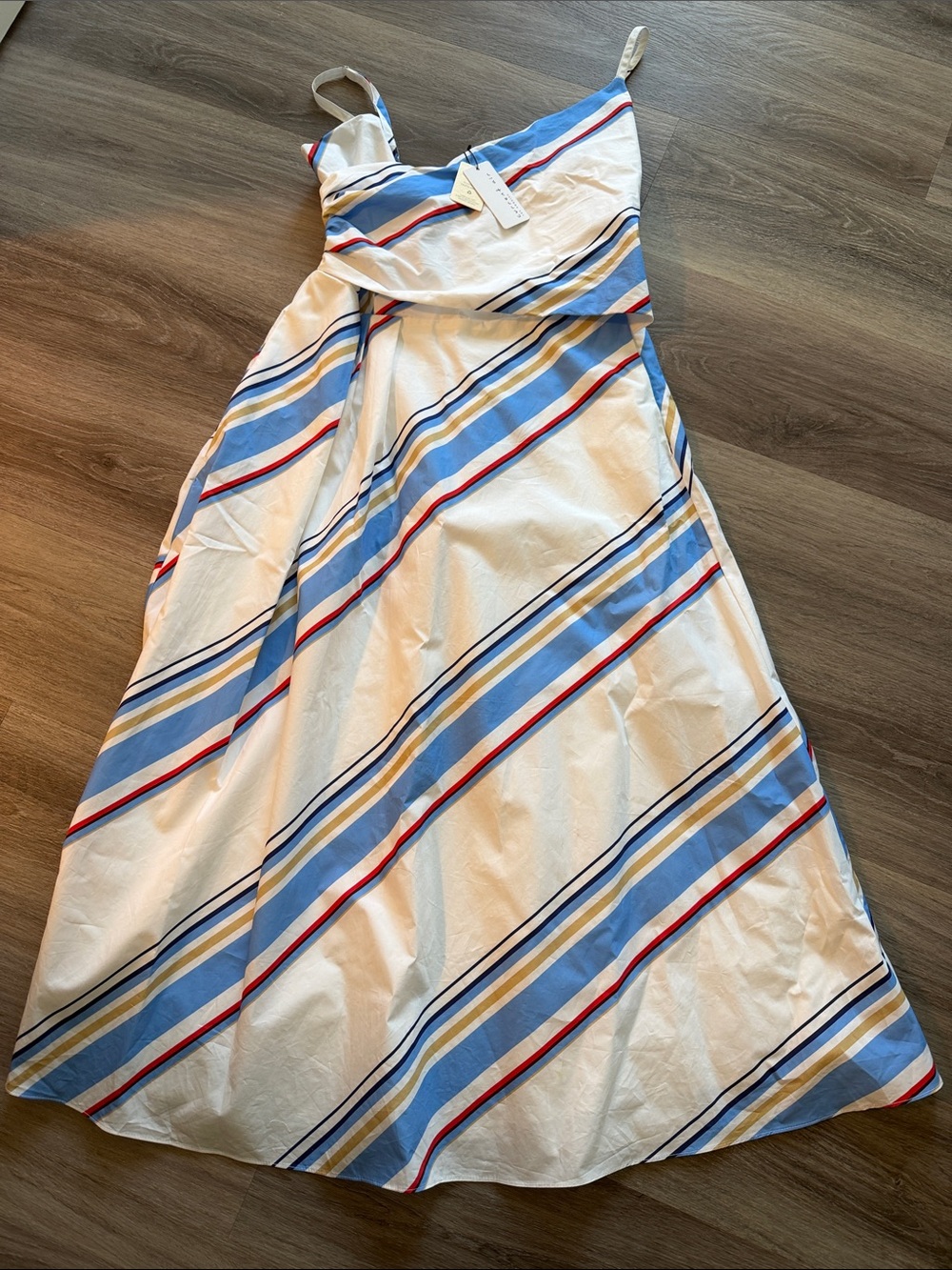 Current Air White Maxi Dress with Blue, Red & Tan Stripes
